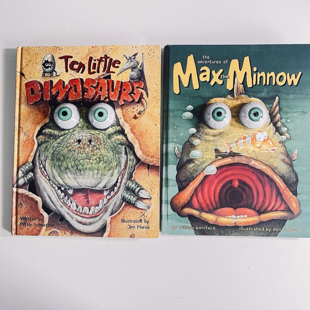 Set Of Children’s Vintage Hardcover Books With Google Eyes Front & Back